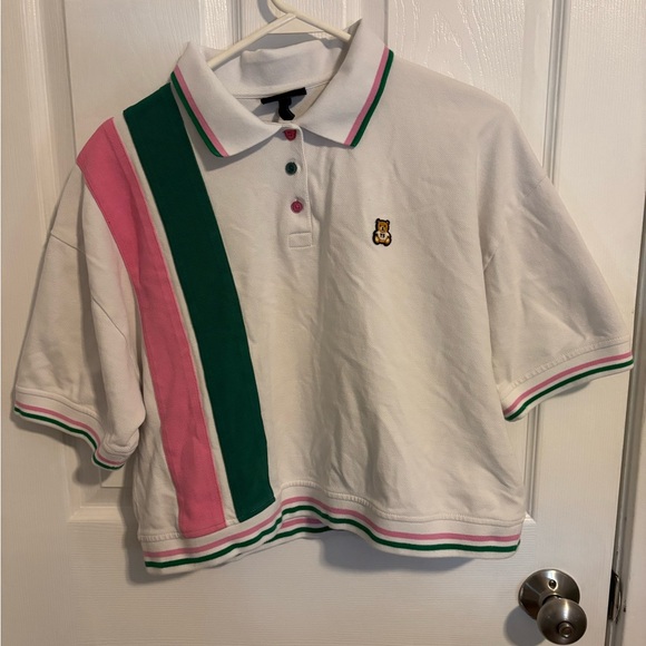 Teddy Fresh White Polo with Pink and Green Accents - Picture 1 of 5